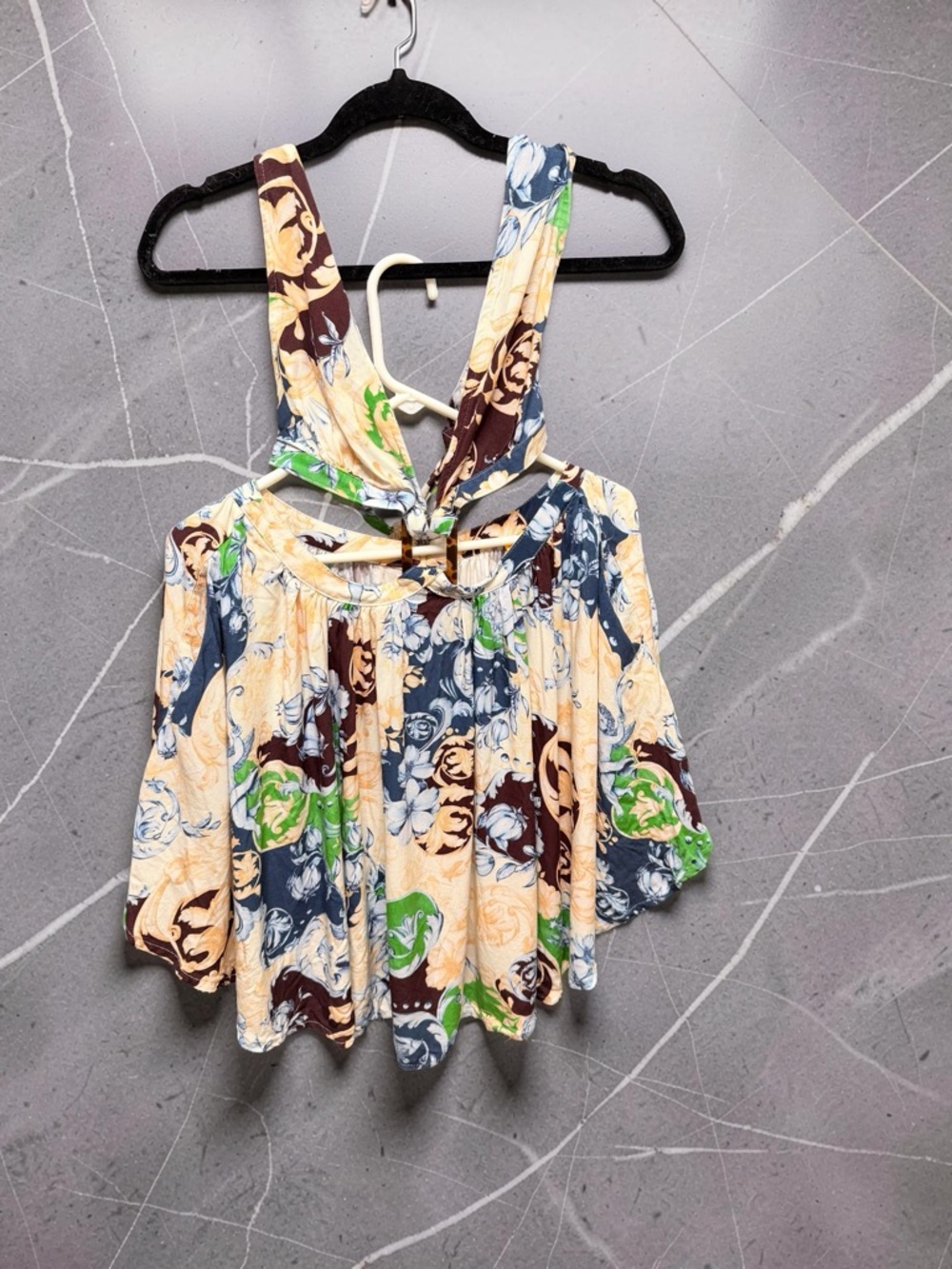 Agua Bendita Gillian Cardumen Mini Dress Cream Blue Boho Floral Cutout Size L - Picture 3 of 6